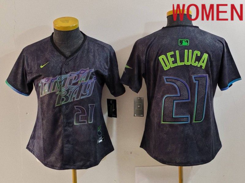 Women Tampa Bay Rays #21 Deluca Black City Edition Nike 2024 MLB Jersey style 4->youth mlb jersey->Youth Jersey